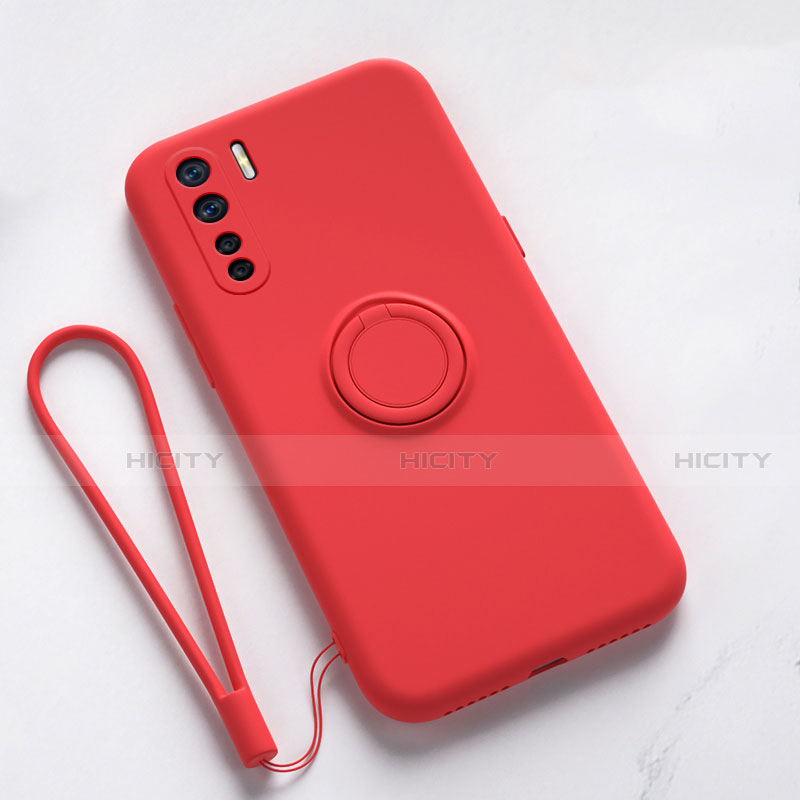 Custodia Silicone Ultra Sottile Morbida Cover con Magnetico Anello Supporto T03 per Oppo A91 Rosso