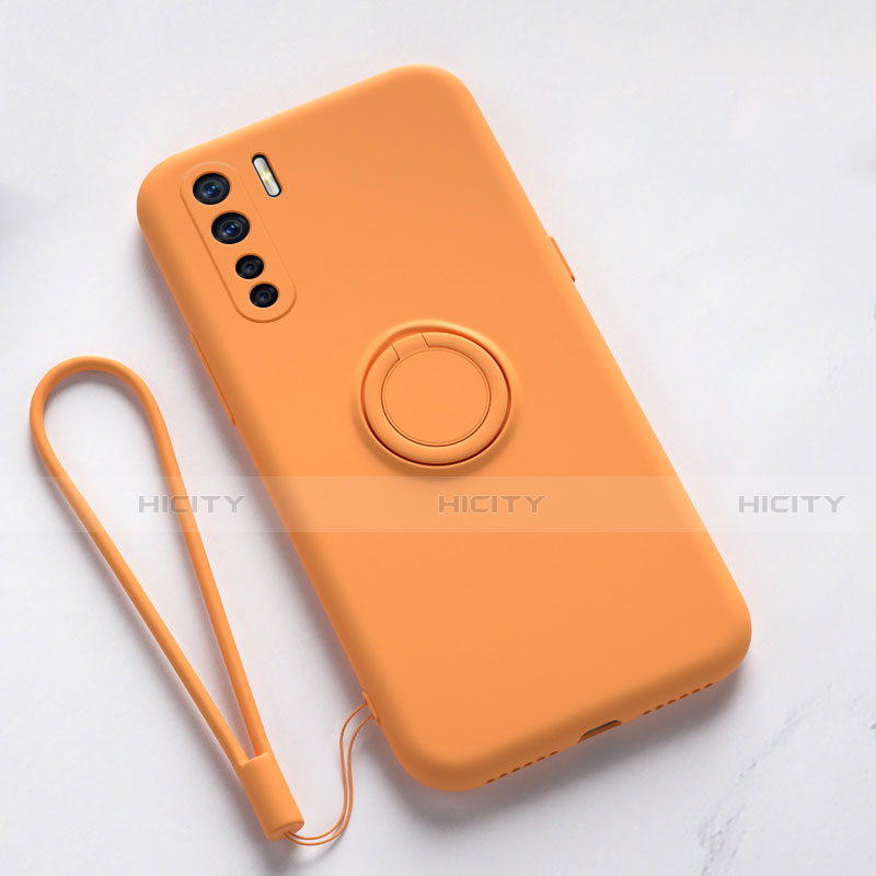 Custodia Silicone Ultra Sottile Morbida Cover con Magnetico Anello Supporto T03 per Oppo F15 Arancione