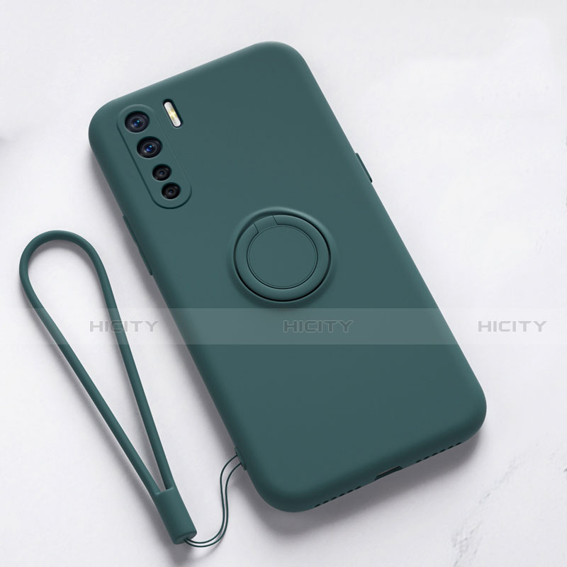 Custodia Silicone Ultra Sottile Morbida Cover con Magnetico Anello Supporto T03 per Oppo F15 Verde