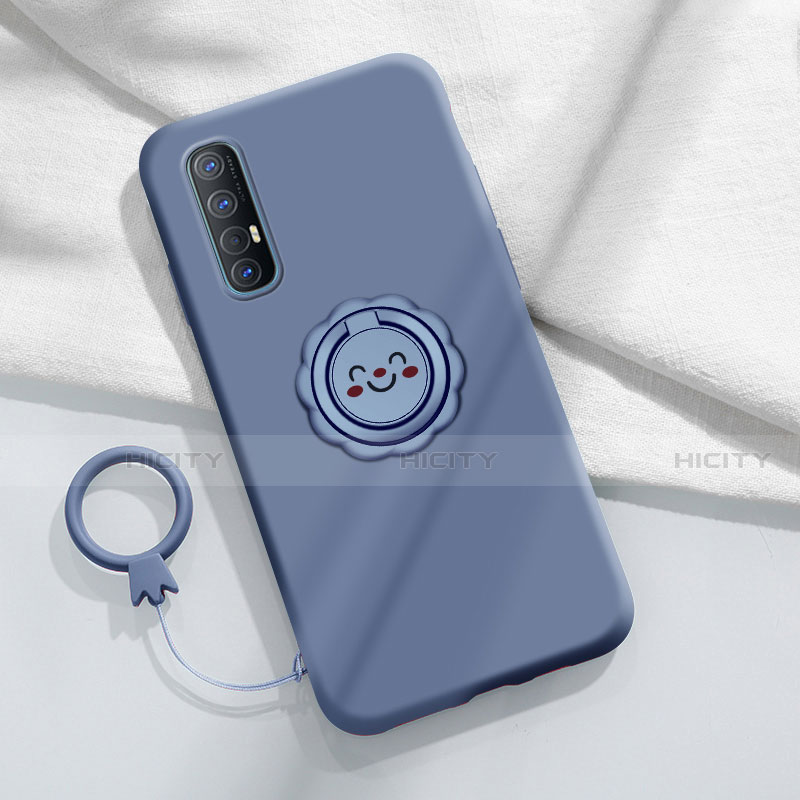 Custodia Silicone Ultra Sottile Morbida Cover con Magnetico Anello Supporto T03 per Oppo Find X2 Neo Grigio