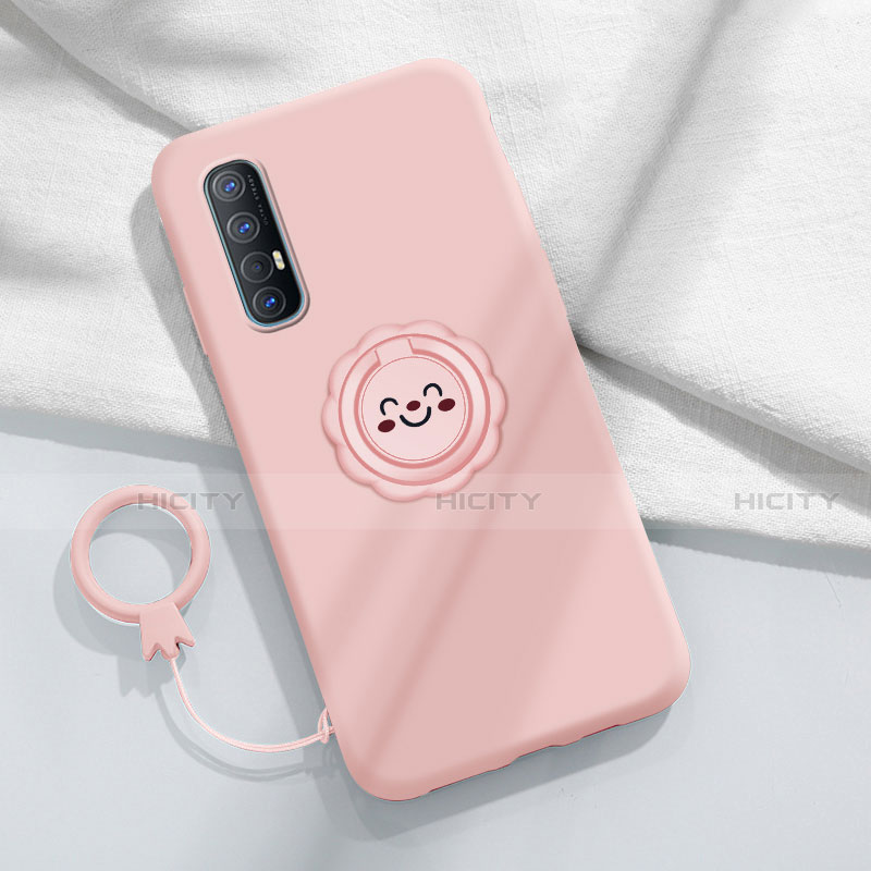 Custodia Silicone Ultra Sottile Morbida Cover con Magnetico Anello Supporto T03 per Oppo Find X2 Neo Rosa