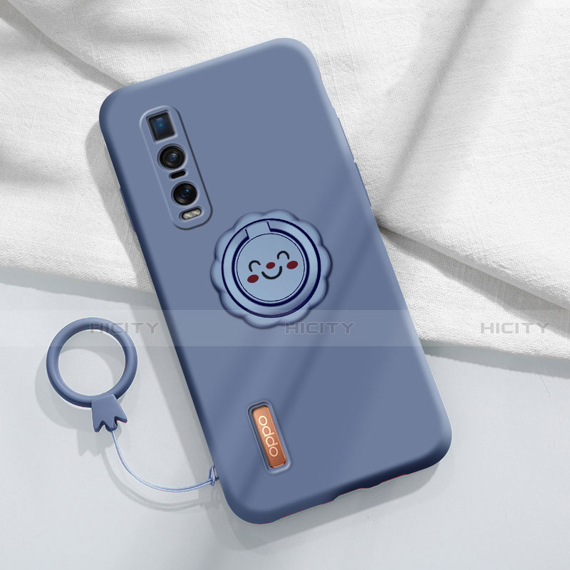 Custodia Silicone Ultra Sottile Morbida Cover con Magnetico Anello Supporto T03 per Oppo Find X2 Pro Grigio