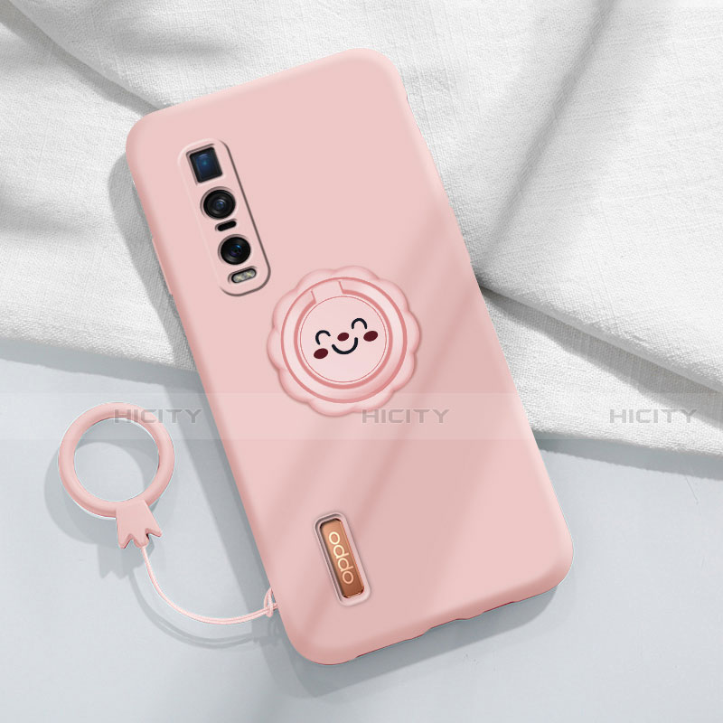 Custodia Silicone Ultra Sottile Morbida Cover con Magnetico Anello Supporto T03 per Oppo Find X2 Pro Rosa