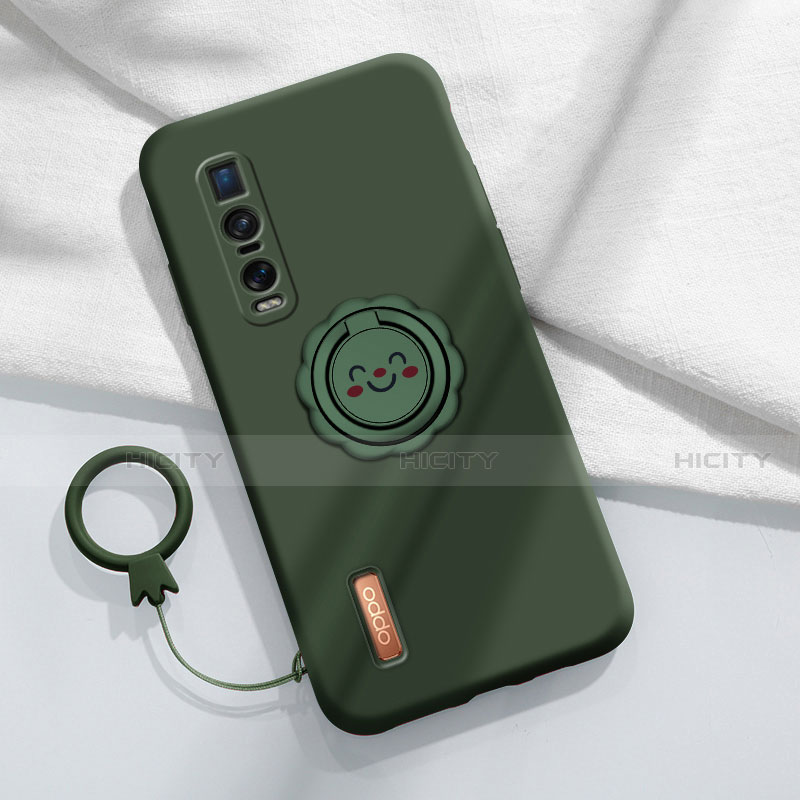 Custodia Silicone Ultra Sottile Morbida Cover con Magnetico Anello Supporto T03 per Oppo Find X2 Pro Verde