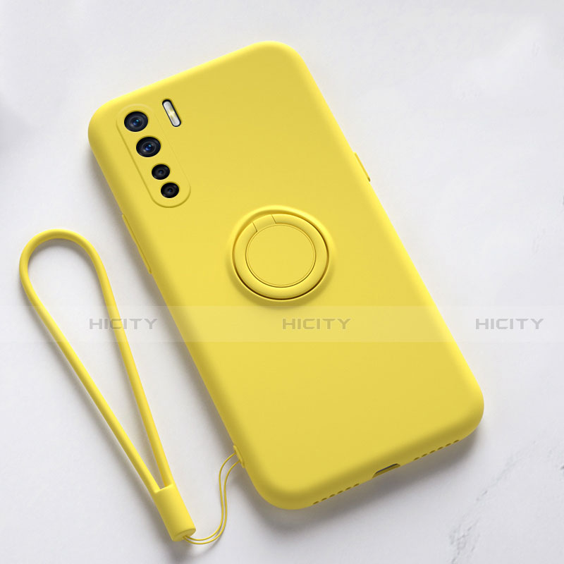 Custodia Silicone Ultra Sottile Morbida Cover con Magnetico Anello Supporto T03 per Oppo K7 5G Giallo