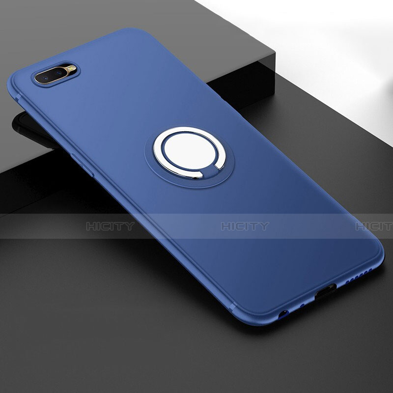 Custodia Silicone Ultra Sottile Morbida Cover con Magnetico Anello Supporto T03 per Oppo R15X Blu