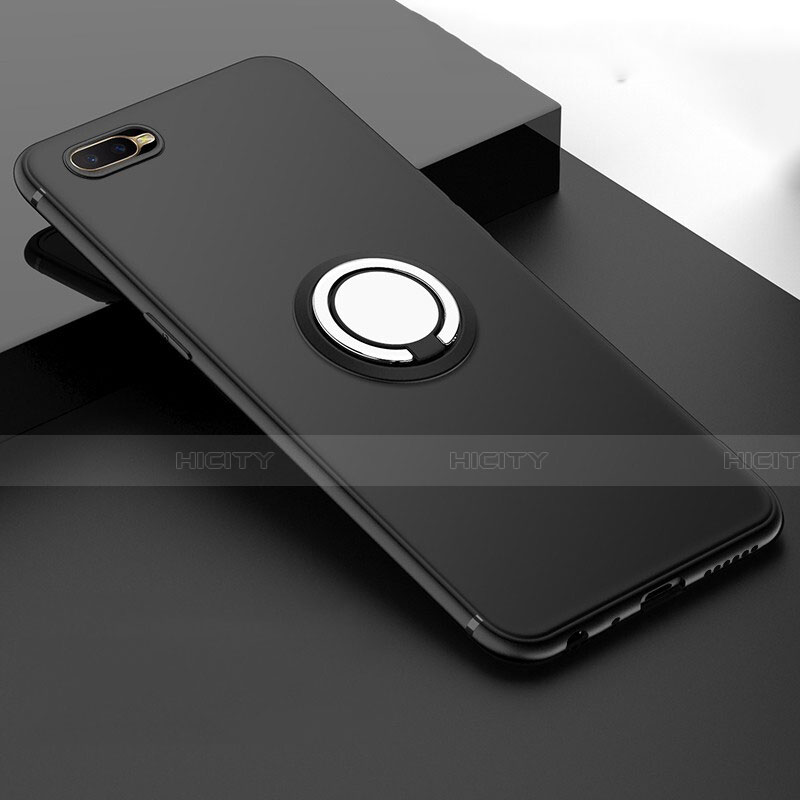 Custodia Silicone Ultra Sottile Morbida Cover con Magnetico Anello Supporto T03 per Oppo R15X Nero