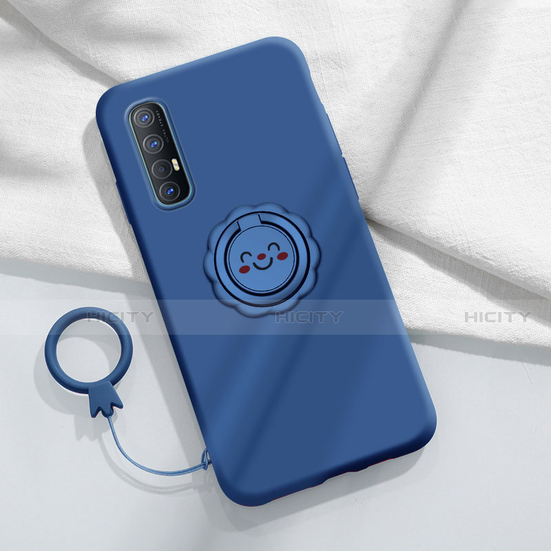 Custodia Silicone Ultra Sottile Morbida Cover con Magnetico Anello Supporto T03 per Oppo Reno3 Pro Blu