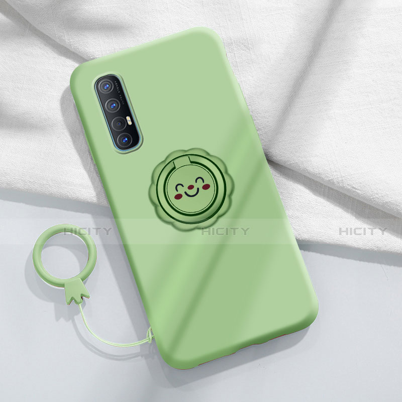 Custodia Silicone Ultra Sottile Morbida Cover con Magnetico Anello Supporto T03 per Oppo Reno3 Pro Ciano