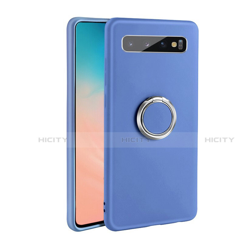 Custodia Silicone Ultra Sottile Morbida Cover con Magnetico Anello Supporto T03 per Samsung Galaxy S10 5G Blu