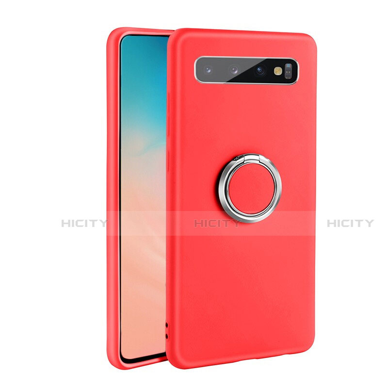 Custodia Silicone Ultra Sottile Morbida Cover con Magnetico Anello Supporto T03 per Samsung Galaxy S10 5G Rosso