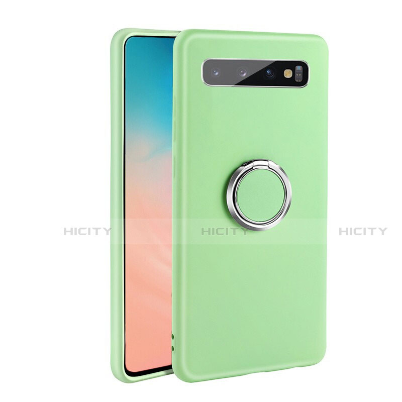 Custodia Silicone Ultra Sottile Morbida Cover con Magnetico Anello Supporto T03 per Samsung Galaxy S10 Verde