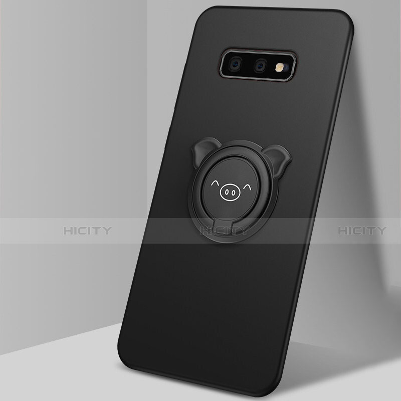 Custodia Silicone Ultra Sottile Morbida Cover con Magnetico Anello Supporto T03 per Samsung Galaxy S10e Nero