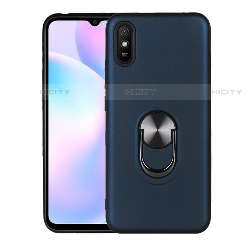 Custodia Silicone Ultra Sottile Morbida Cover con Magnetico Anello Supporto T03 per Xiaomi Redmi 9A Blu Notte