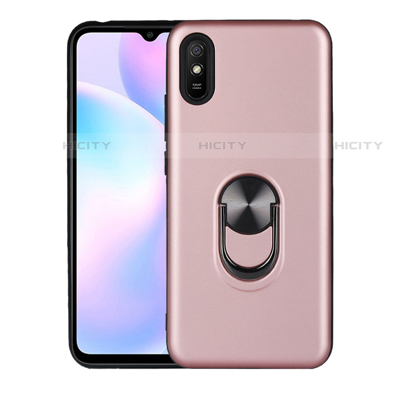 Custodia Silicone Ultra Sottile Morbida Cover con Magnetico Anello Supporto T03 per Xiaomi Redmi 9A Oro Rosa