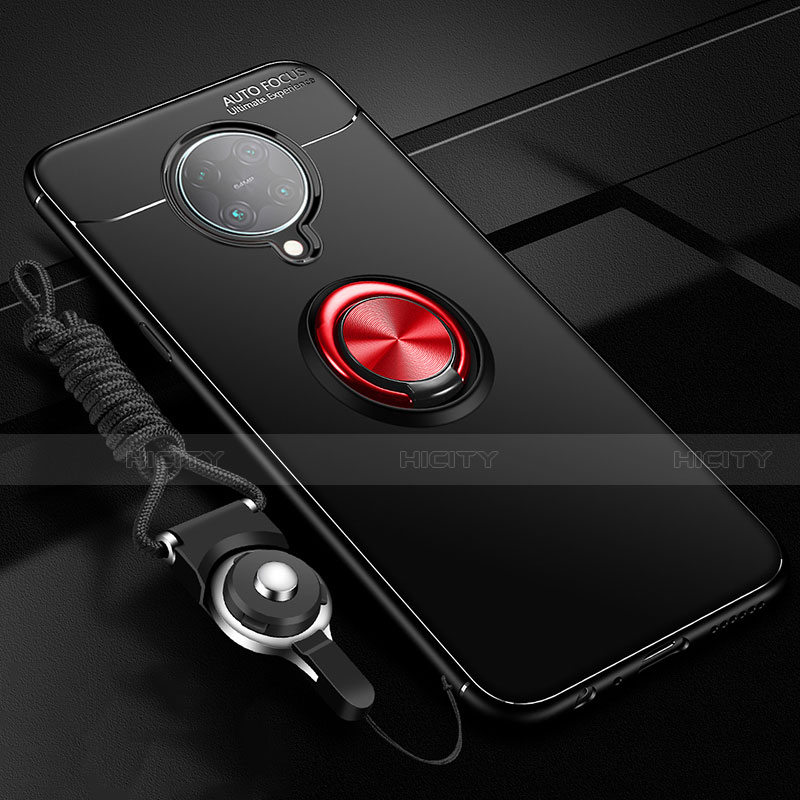 Custodia Silicone Ultra Sottile Morbida Cover con Magnetico Anello Supporto T03 per Xiaomi Redmi K30 Pro Zoom Rosso e Nero