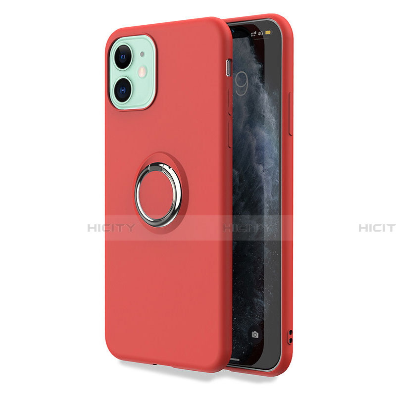 Custodia Silicone Ultra Sottile Morbida Cover con Magnetico Anello Supporto T04 per Apple iPhone 11 Rosso