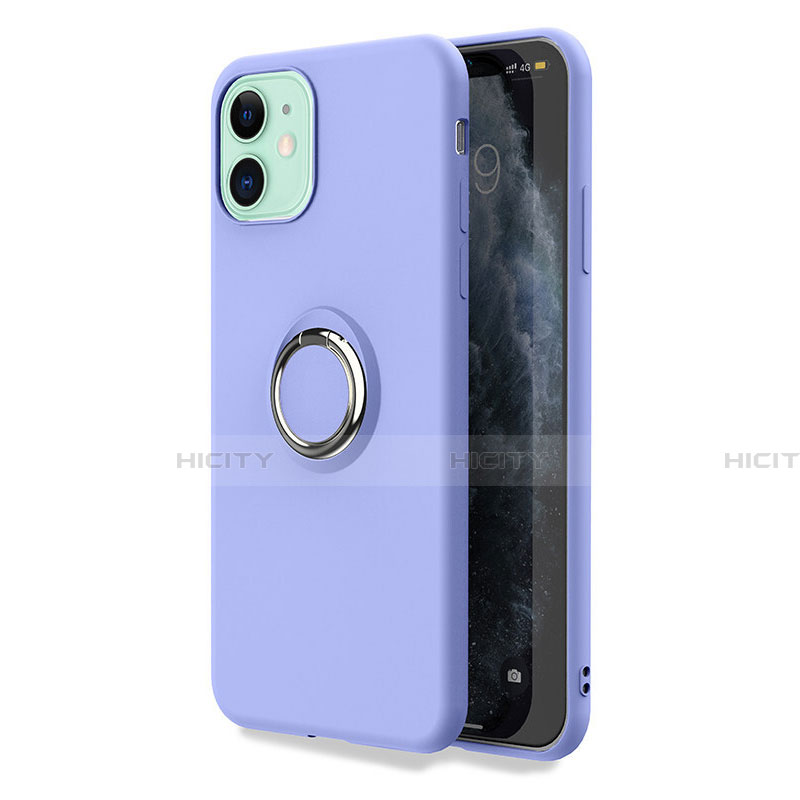 Custodia Silicone Ultra Sottile Morbida Cover con Magnetico Anello Supporto T04 per Apple iPhone 11 Viola