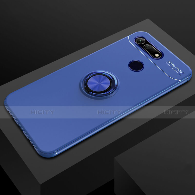 Custodia Silicone Ultra Sottile Morbida Cover con Magnetico Anello Supporto T04 per Huawei Honor V20 Blu