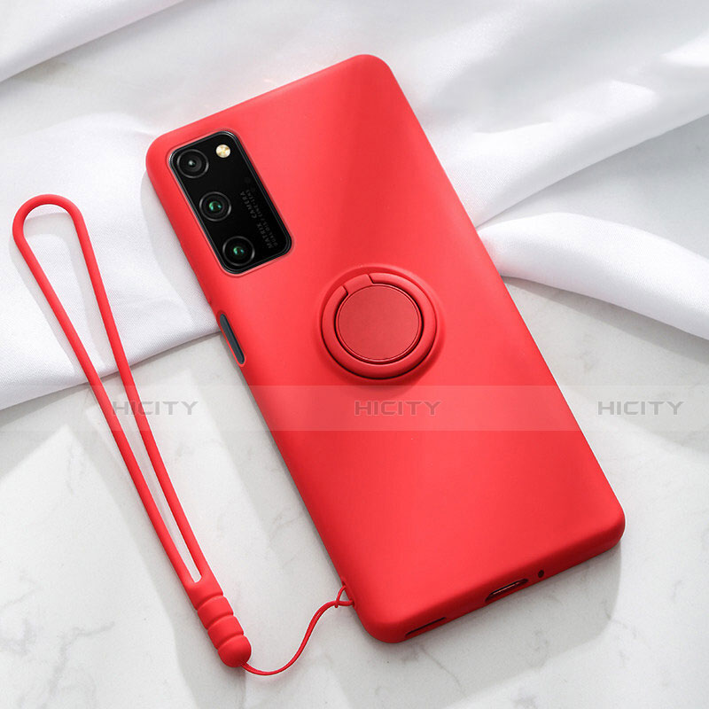 Custodia Silicone Ultra Sottile Morbida Cover con Magnetico Anello Supporto T04 per Huawei Honor View 30 5G Rosso