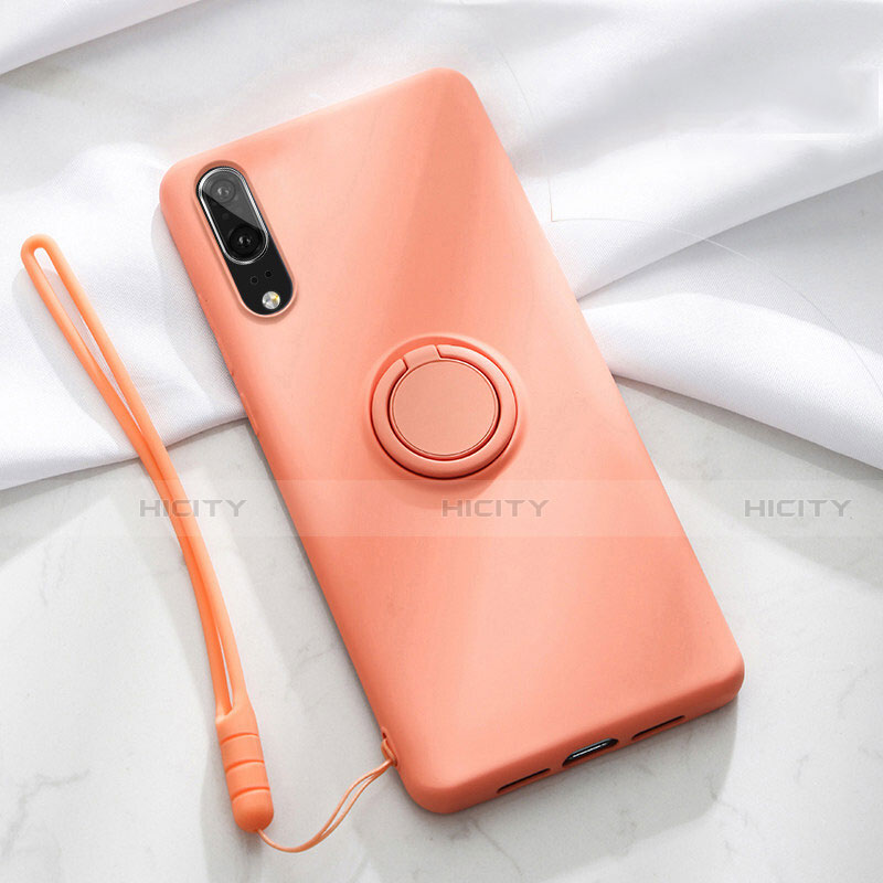 Custodia Silicone Ultra Sottile Morbida Cover con Magnetico Anello Supporto T04 per Huawei P20