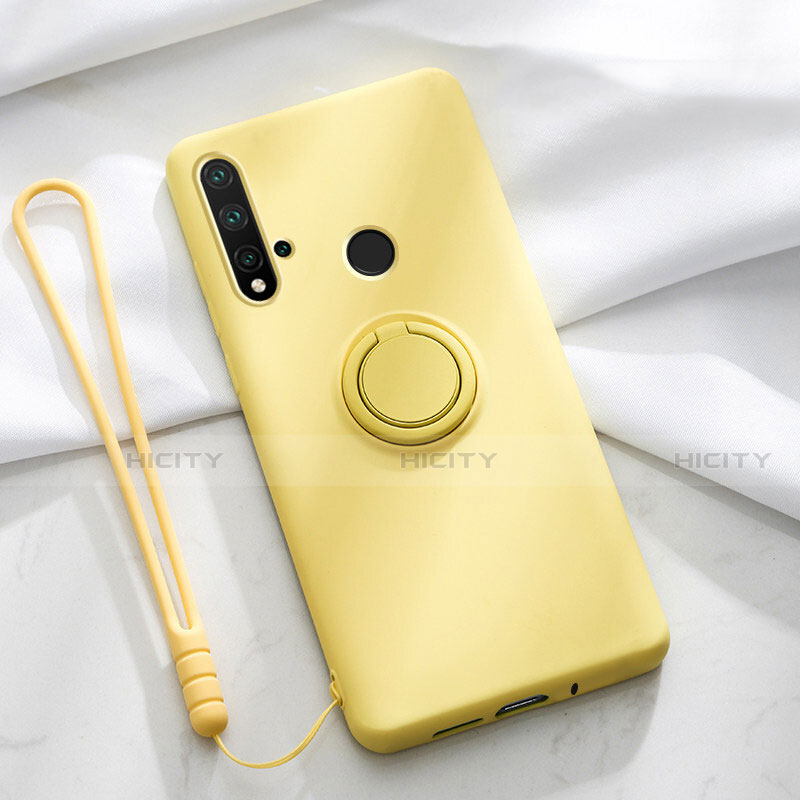 Custodia Silicone Ultra Sottile Morbida Cover con Magnetico Anello Supporto T04 per Huawei P20 Lite (2019) Giallo