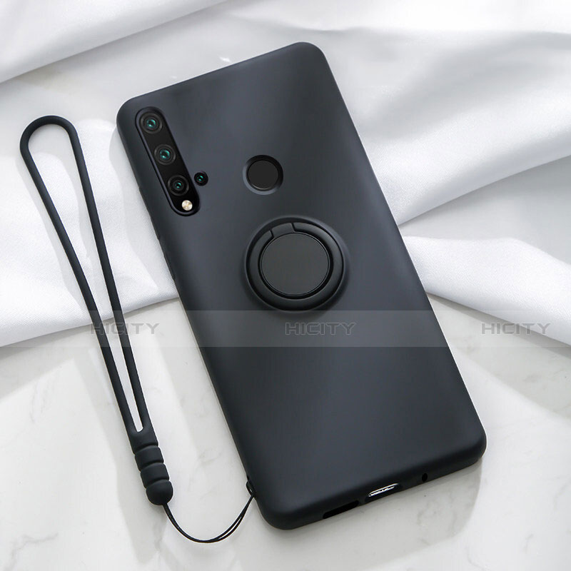 Custodia Silicone Ultra Sottile Morbida Cover con Magnetico Anello Supporto T04 per Huawei P20 Lite (2019) Nero