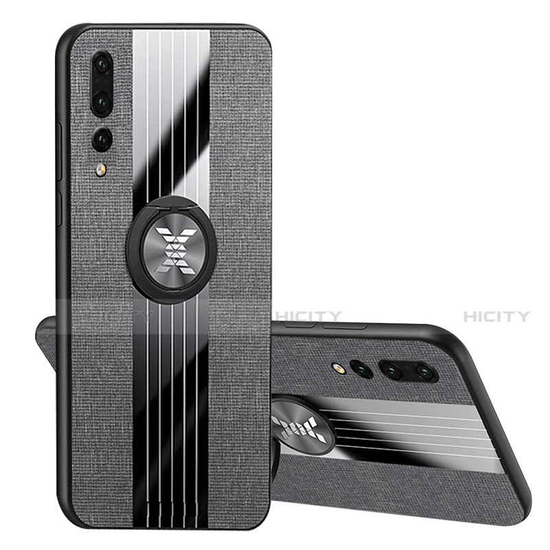 Custodia Silicone Ultra Sottile Morbida Cover con Magnetico Anello Supporto T04 per Huawei P20 Pro Nero