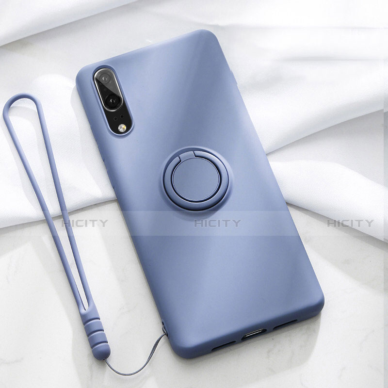 Custodia Silicone Ultra Sottile Morbida Cover con Magnetico Anello Supporto T04 per Huawei P20 Viola