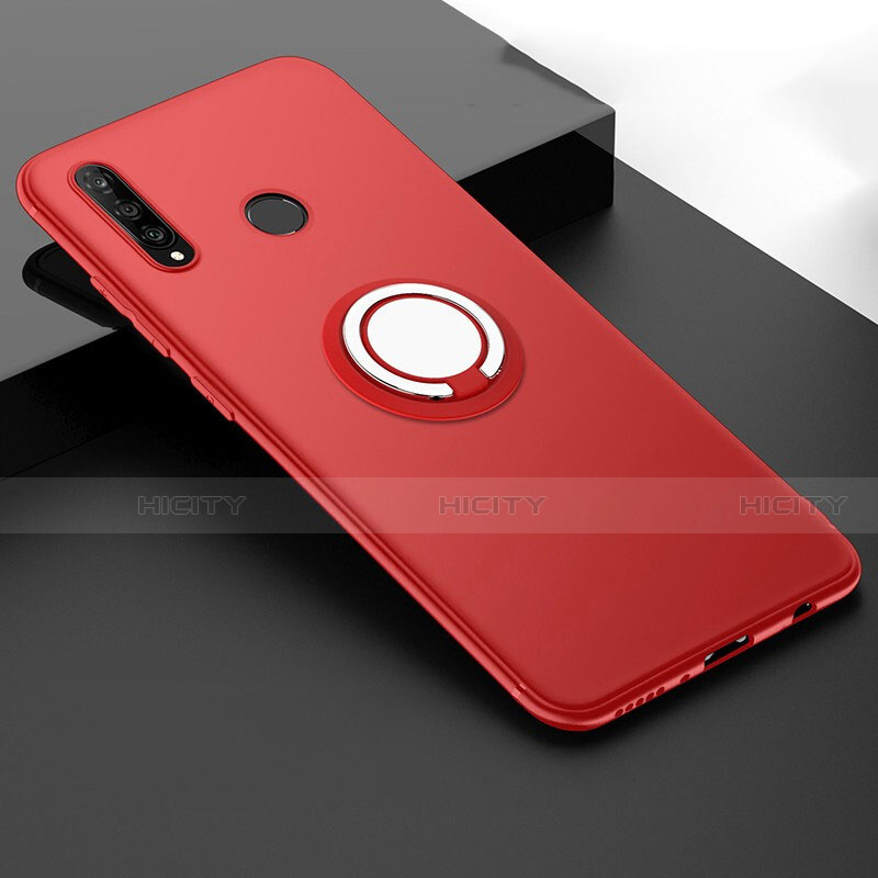 Custodia Silicone Ultra Sottile Morbida Cover con Magnetico Anello Supporto T04 per Huawei P30 Lite New Edition Rosso