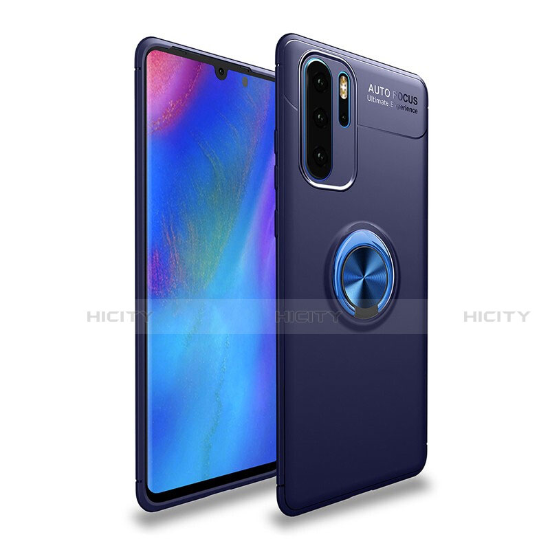 Custodia Silicone Ultra Sottile Morbida Cover con Magnetico Anello Supporto T04 per Huawei P30 Pro Blu