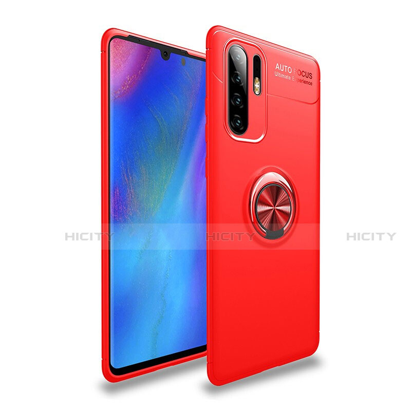 Custodia Silicone Ultra Sottile Morbida Cover con Magnetico Anello Supporto T04 per Huawei P30 Pro Rosso