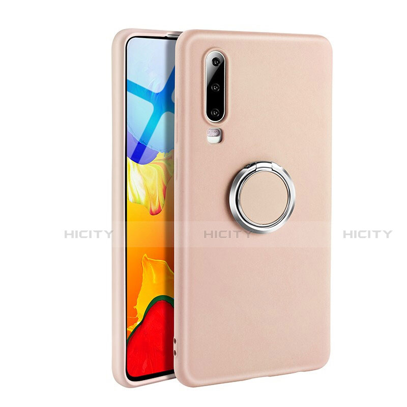 Custodia Silicone Ultra Sottile Morbida Cover con Magnetico Anello Supporto T04 per Huawei P30 Rosa