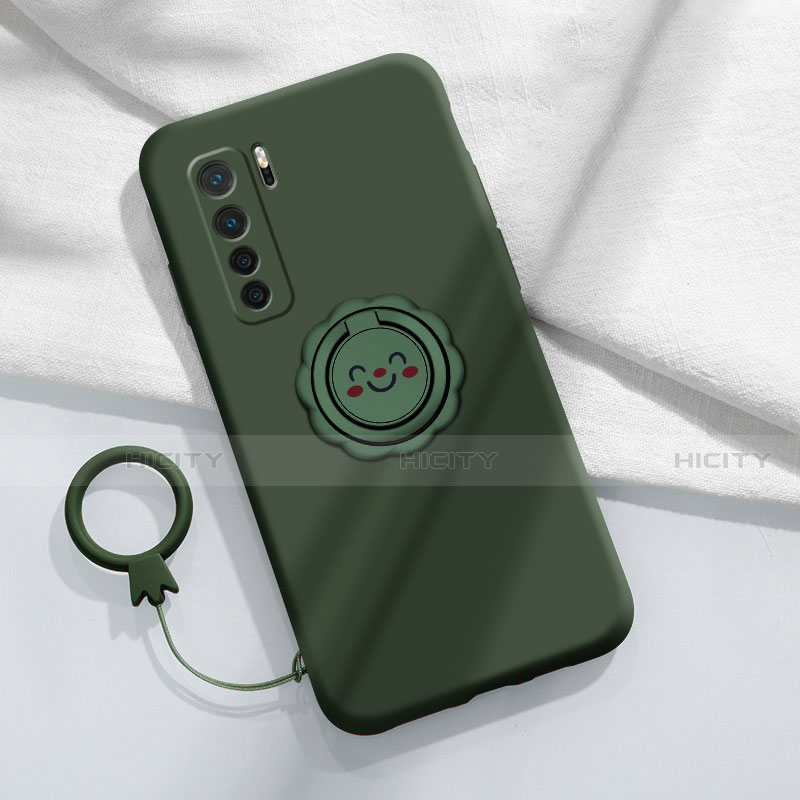 Custodia Silicone Ultra Sottile Morbida Cover con Magnetico Anello Supporto T04 per Huawei P40 Lite 5G Verde