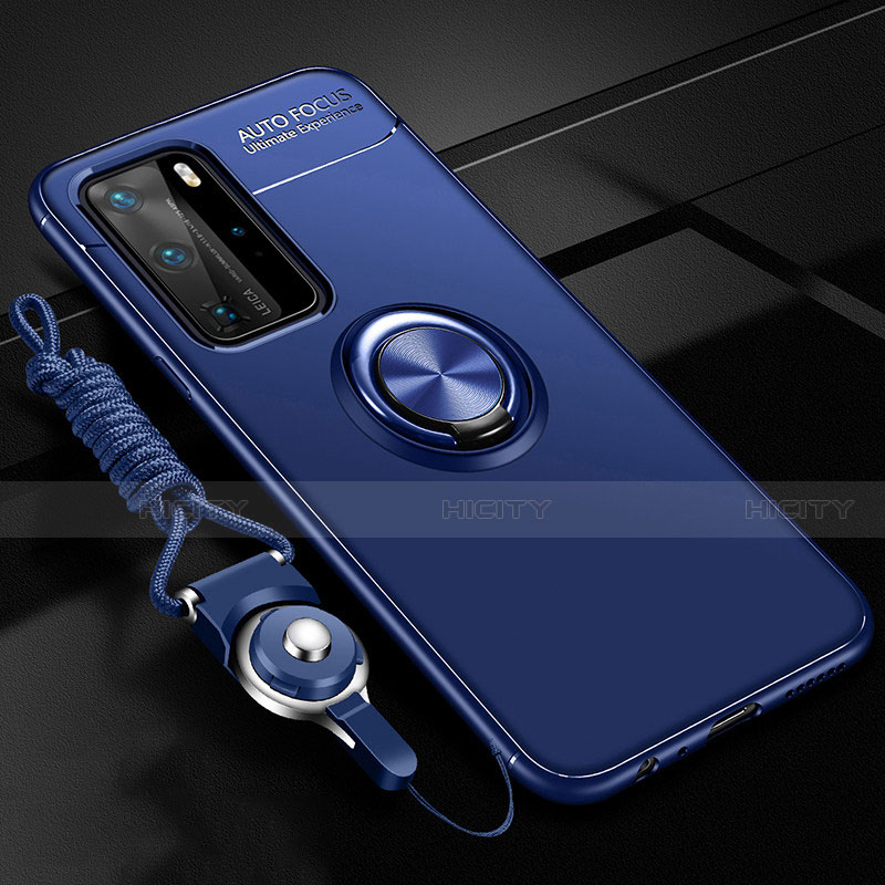 Custodia Silicone Ultra Sottile Morbida Cover con Magnetico Anello Supporto T04 per Huawei P40 Pro