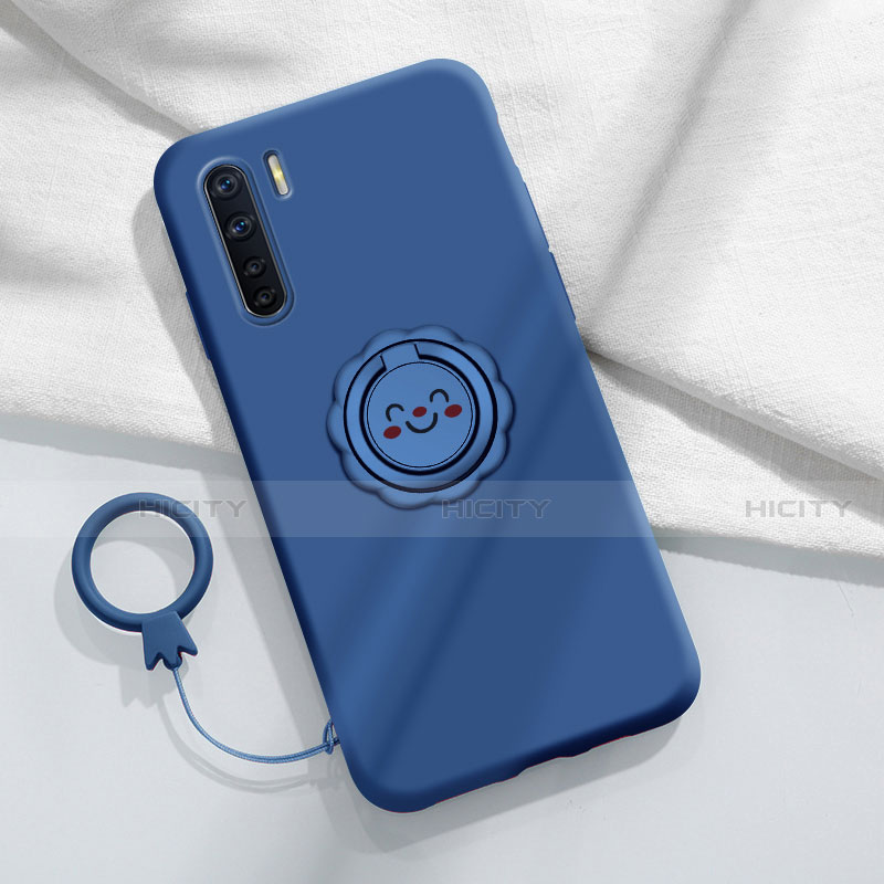 Custodia Silicone Ultra Sottile Morbida Cover con Magnetico Anello Supporto T04 per Oppo A91 Blu