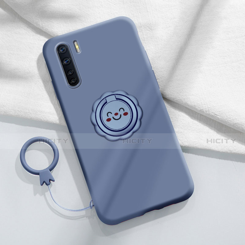 Custodia Silicone Ultra Sottile Morbida Cover con Magnetico Anello Supporto T04 per Oppo A91 Grigio