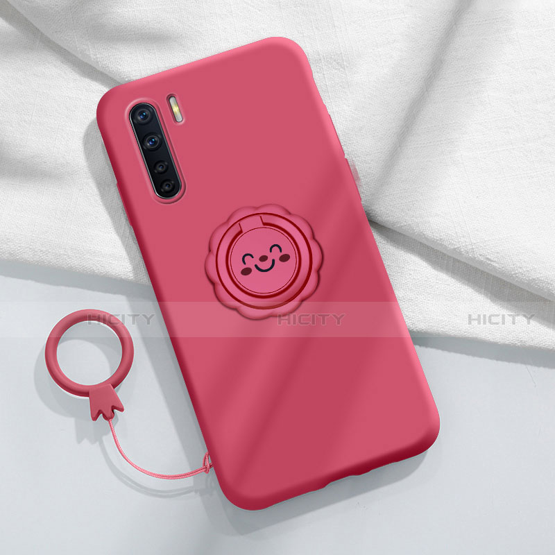 Custodia Silicone Ultra Sottile Morbida Cover con Magnetico Anello Supporto T04 per Oppo F15 Rosso Rosa