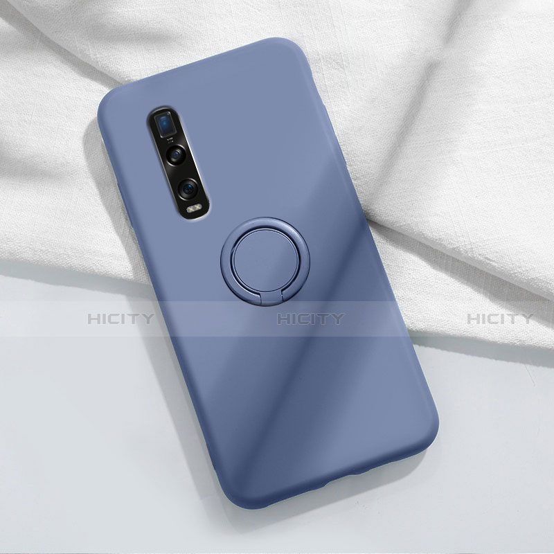 Custodia Silicone Ultra Sottile Morbida Cover con Magnetico Anello Supporto T04 per Oppo Find X2 Pro Grigio