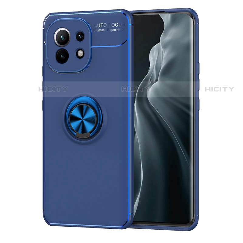 Custodia Silicone Ultra Sottile Morbida Cover con Magnetico Anello Supporto T04 per Xiaomi Mi 11 Lite 4G Blu