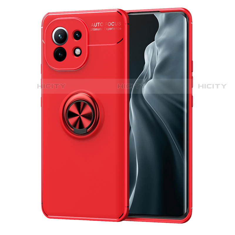 Custodia Silicone Ultra Sottile Morbida Cover con Magnetico Anello Supporto T04 per Xiaomi Mi 11 Lite 4G Rosso