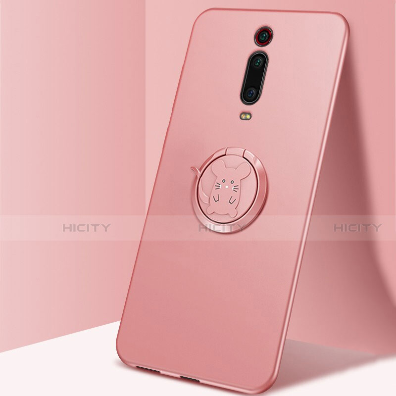 Custodia Silicone Ultra Sottile Morbida Cover con Magnetico Anello Supporto T04 per Xiaomi Redmi K20 Rosa