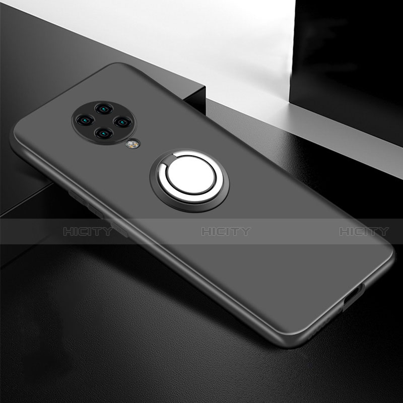 Custodia Silicone Ultra Sottile Morbida Cover con Magnetico Anello Supporto T04 per Xiaomi Redmi K30 Pro Zoom Nero