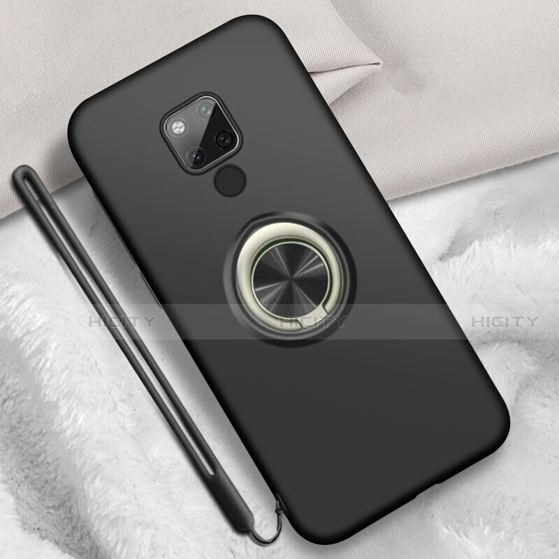 Custodia Silicone Ultra Sottile Morbida Cover con Magnetico Anello Supporto T05 per Huawei Mate 20 X 5G Nero