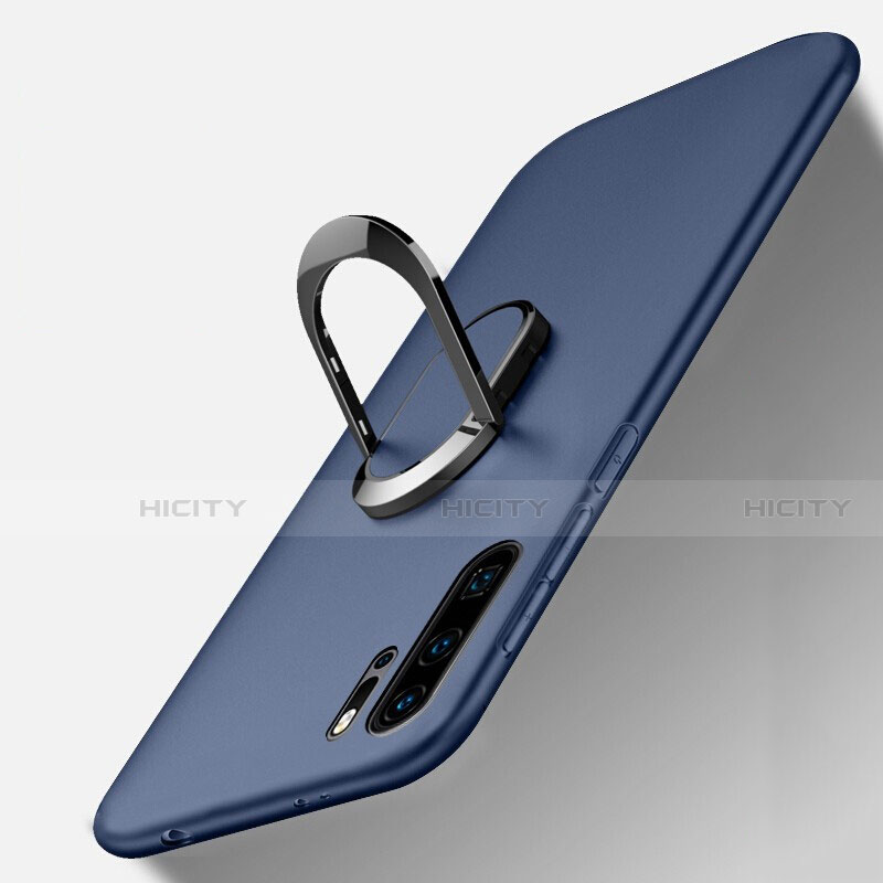 Custodia Silicone Ultra Sottile Morbida Cover con Magnetico Anello Supporto T05 per Huawei P30 Pro Blu