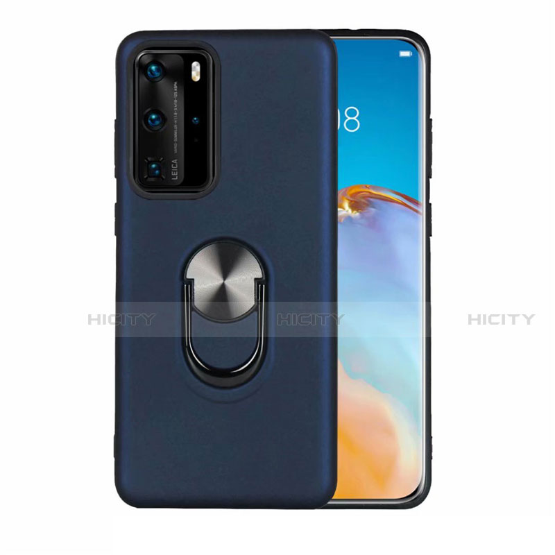 Custodia Silicone Ultra Sottile Morbida Cover con Magnetico Anello Supporto T05 per Huawei P40 Pro Blu