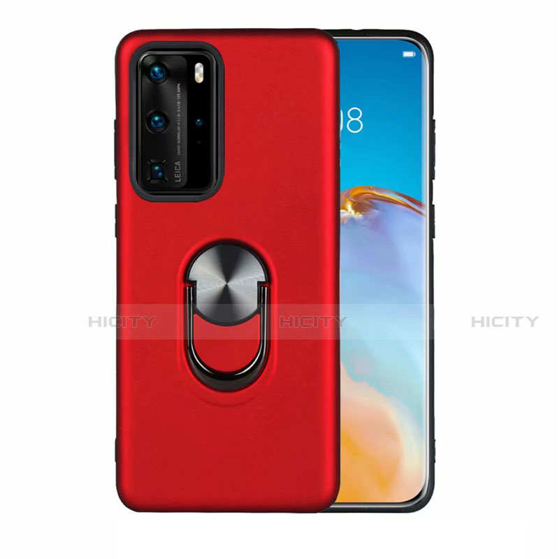 Custodia Silicone Ultra Sottile Morbida Cover con Magnetico Anello Supporto T05 per Huawei P40 Pro Rosso