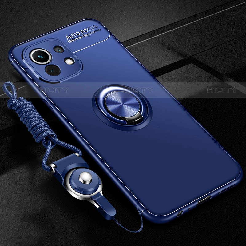 Custodia Silicone Ultra Sottile Morbida Cover con Magnetico Anello Supporto T05 per Xiaomi Mi 11 Lite 5G Blu