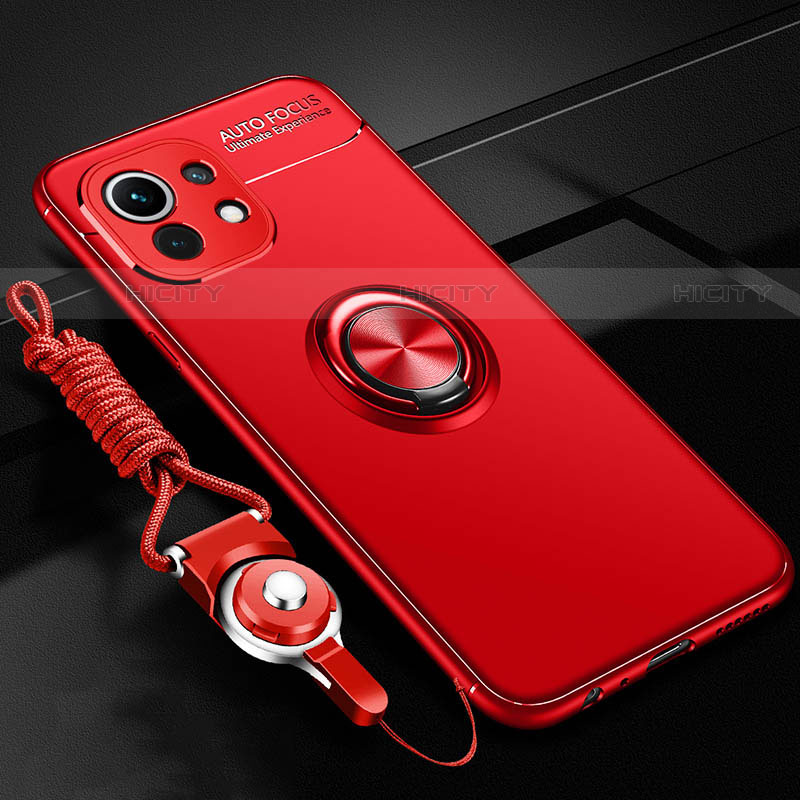 Custodia Silicone Ultra Sottile Morbida Cover con Magnetico Anello Supporto T05 per Xiaomi Mi 11 Lite 5G NE Rosso