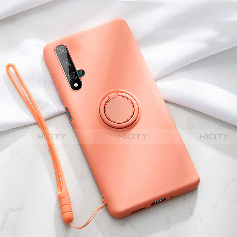 Custodia Silicone Ultra Sottile Morbida Cover con Magnetico Anello Supporto T06 per Huawei Honor 20S Arancione